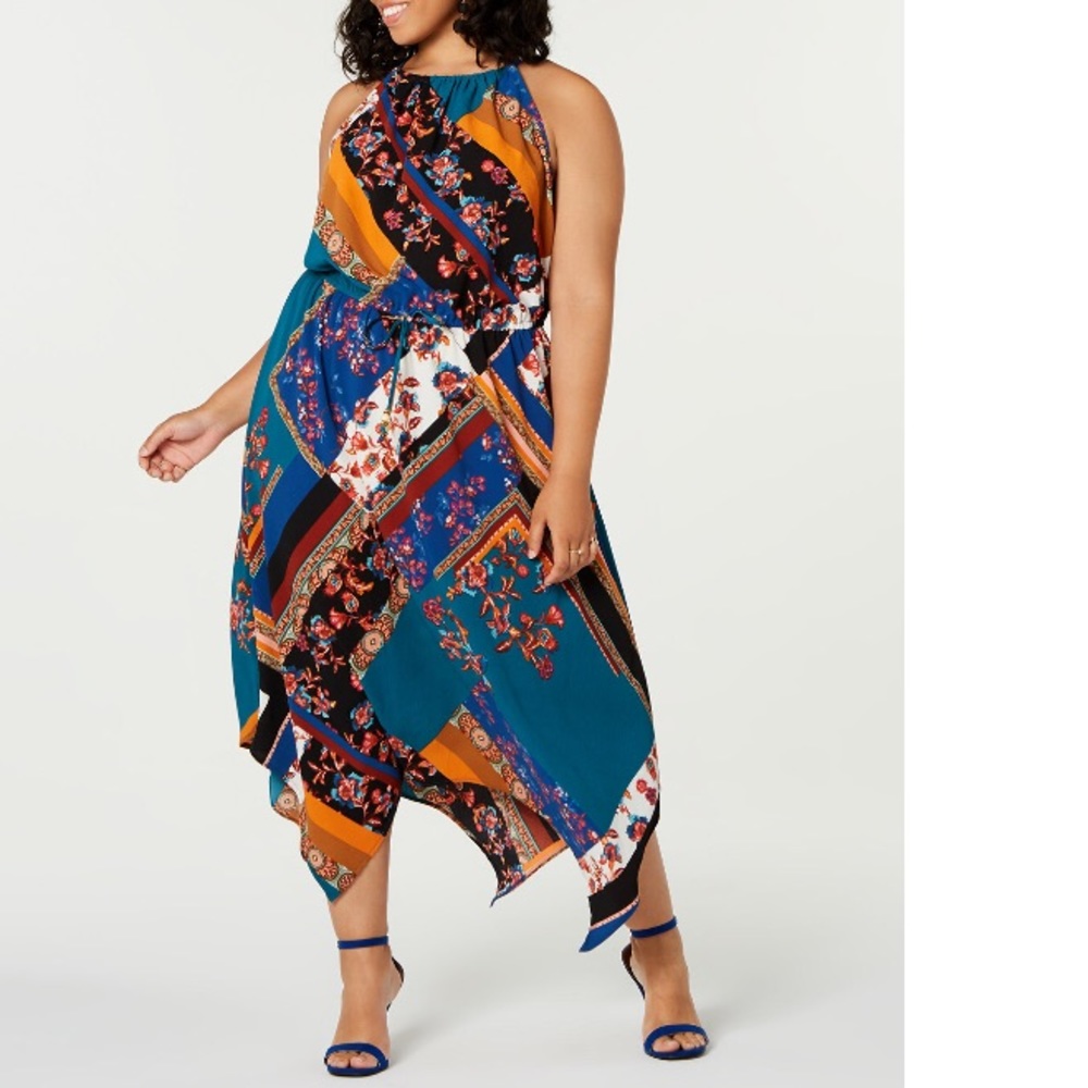 🎉HP🎉Fishbowl Plus Size Multi Color Halter Maxi Dress